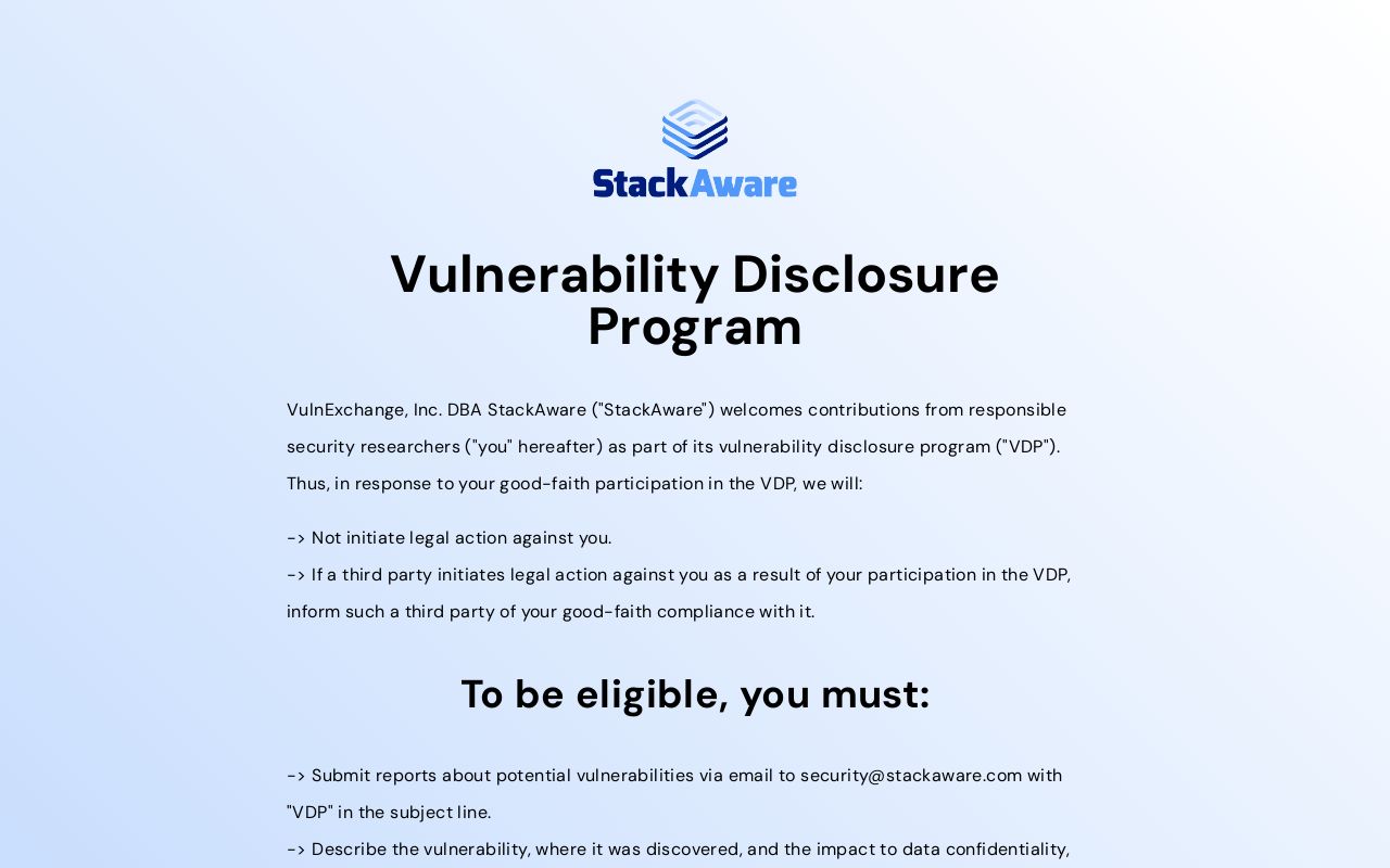 StackAware Vulnerability Disclosure Program